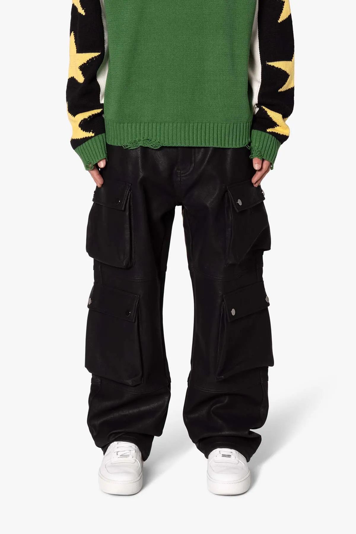Ultra Baggy Leather Cargo Pants - Black sold by MNML