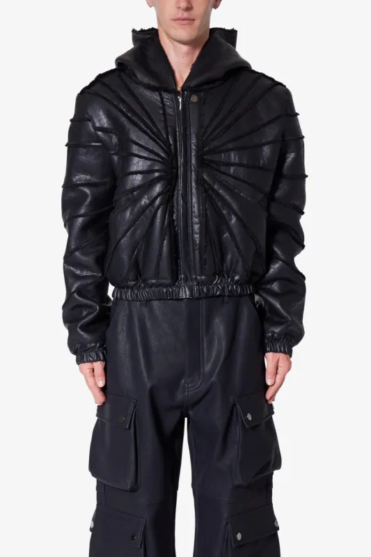 Leather Web Cropped Hoodie - Black sold by MNML