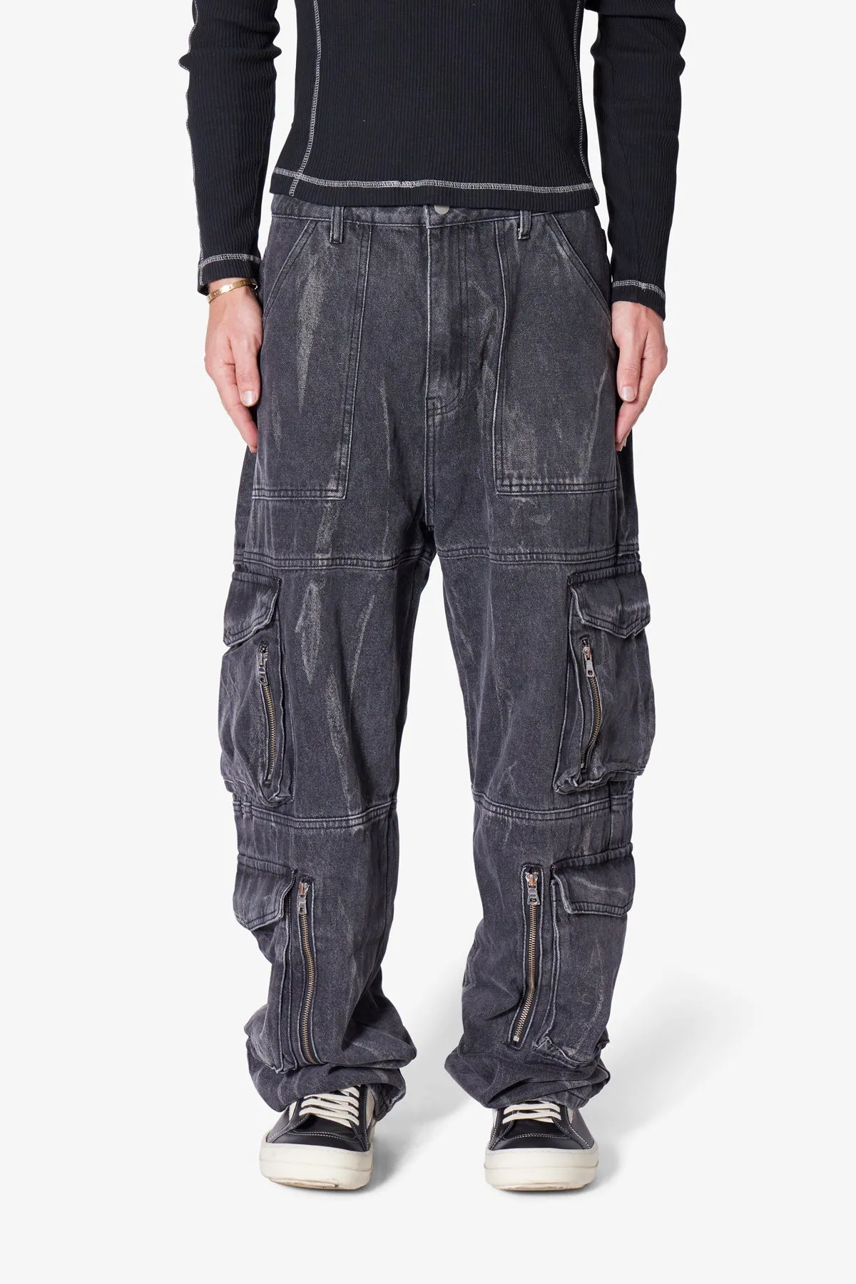 Ultra Baggy Asphalt Cargo Denim - Washed Black sold by MNML