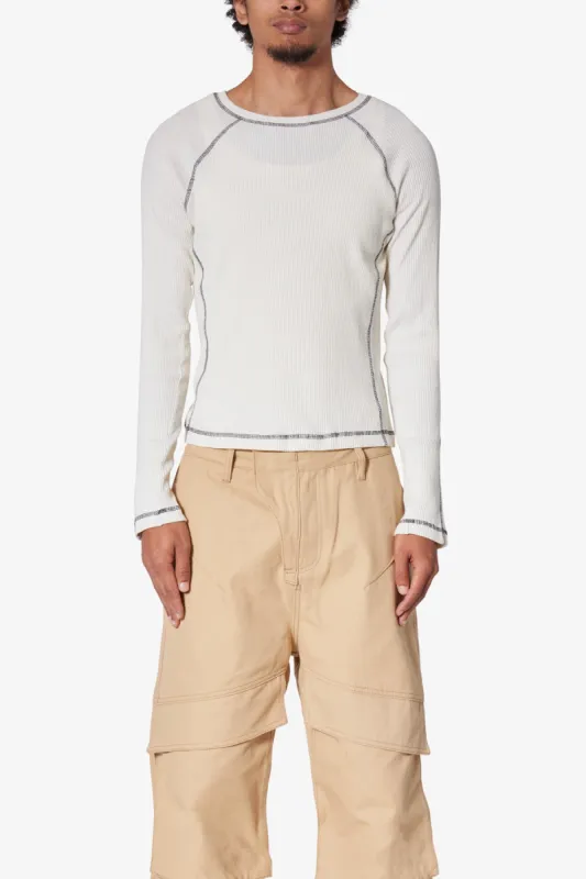 Heavy Knit Cropped L/S Tee - Cream sold by MNML