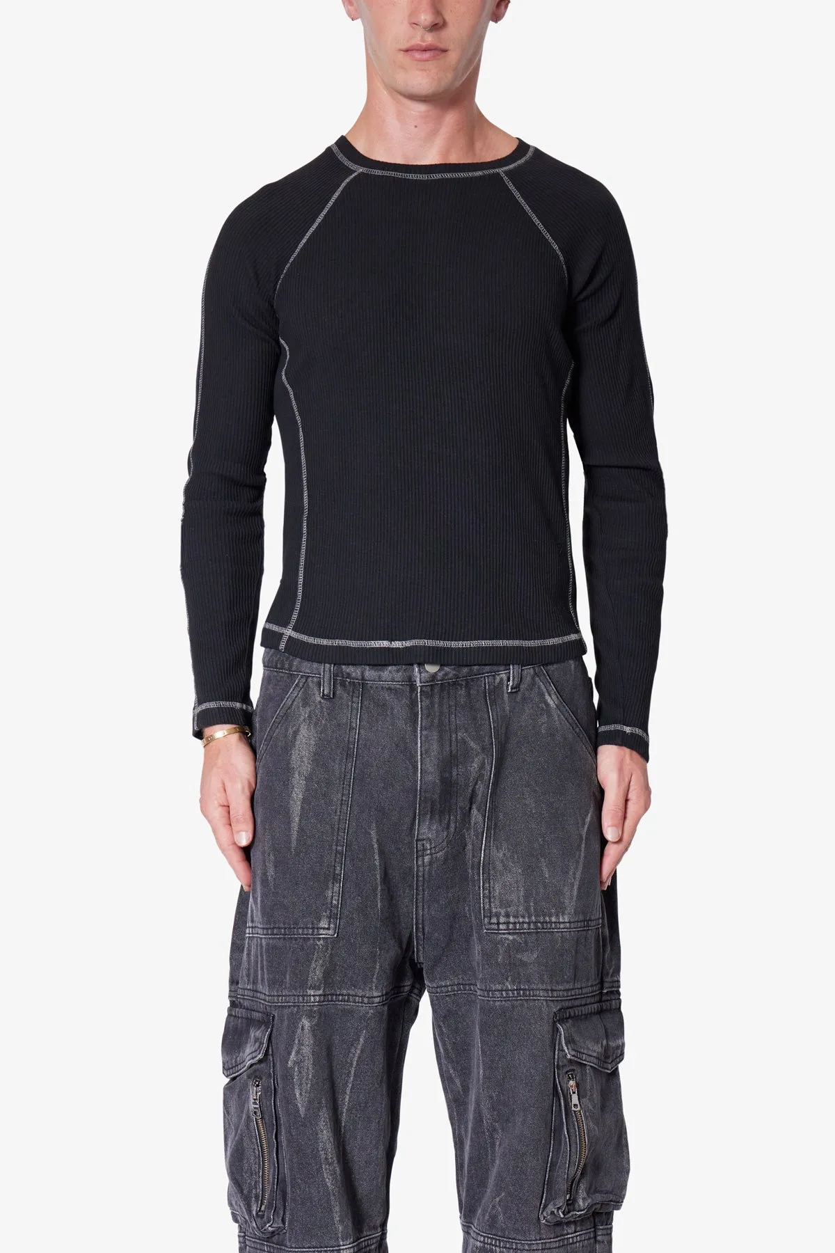 Heavy Knit Cropped L/S Tee - Black sold by MNML