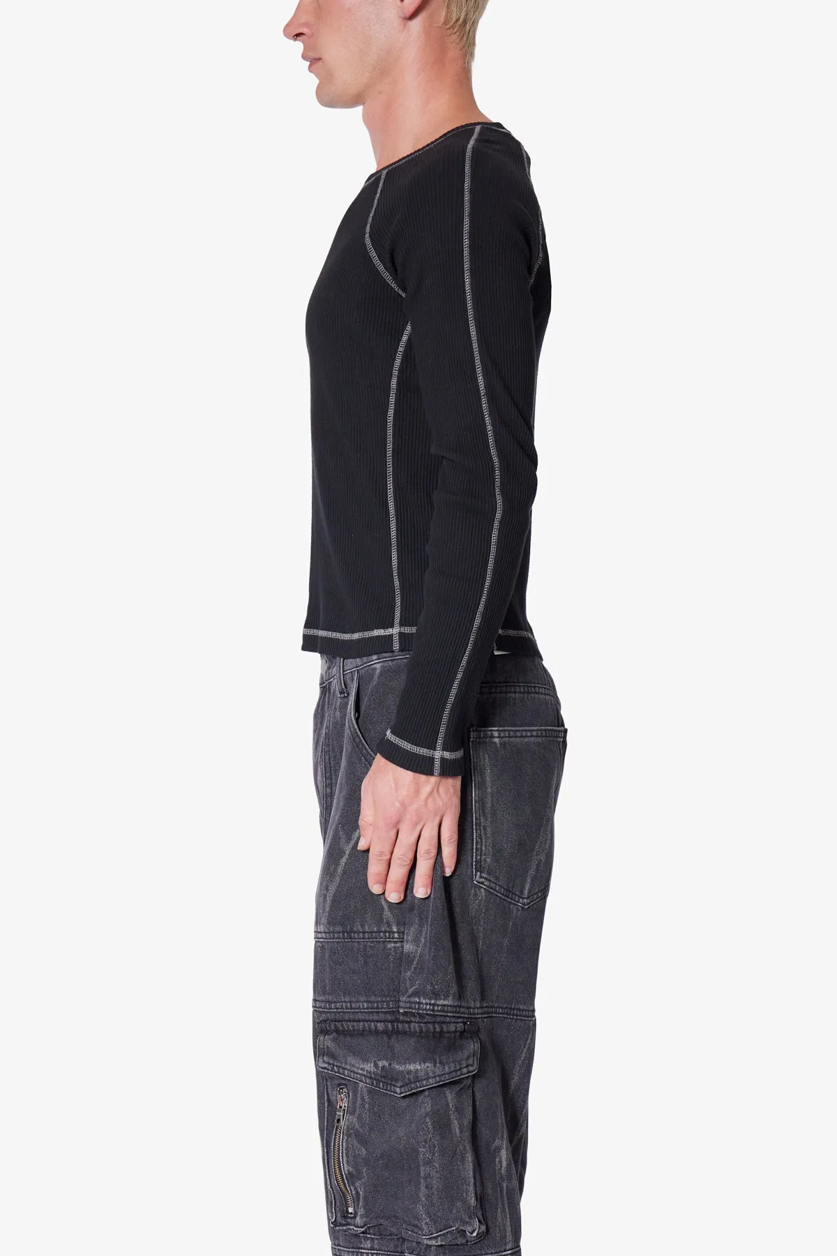 Heavy Knit Cropped L/S Tee - Black sold by MNML product image thumbnail 4