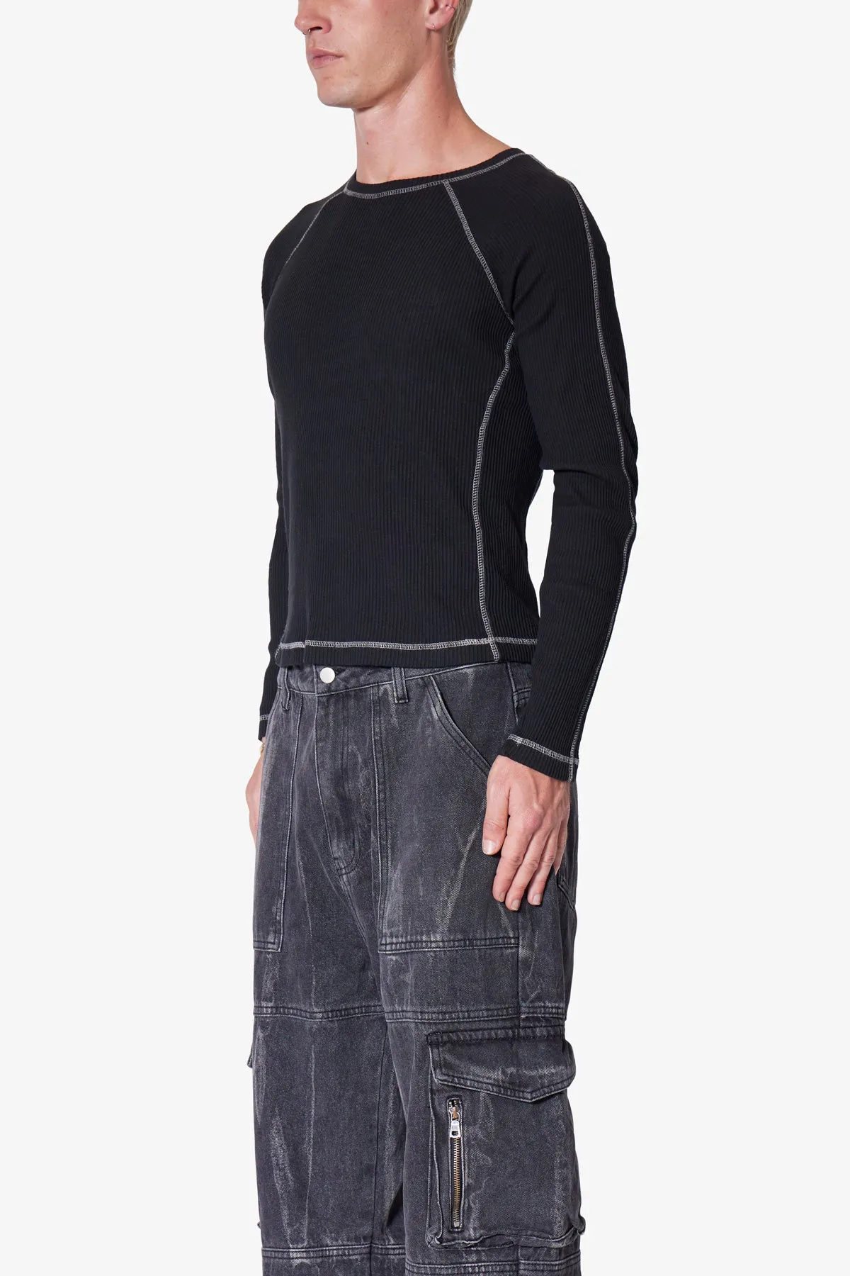 Heavy Knit Cropped L/S Tee - Black sold by MNML product image thumbnail 3