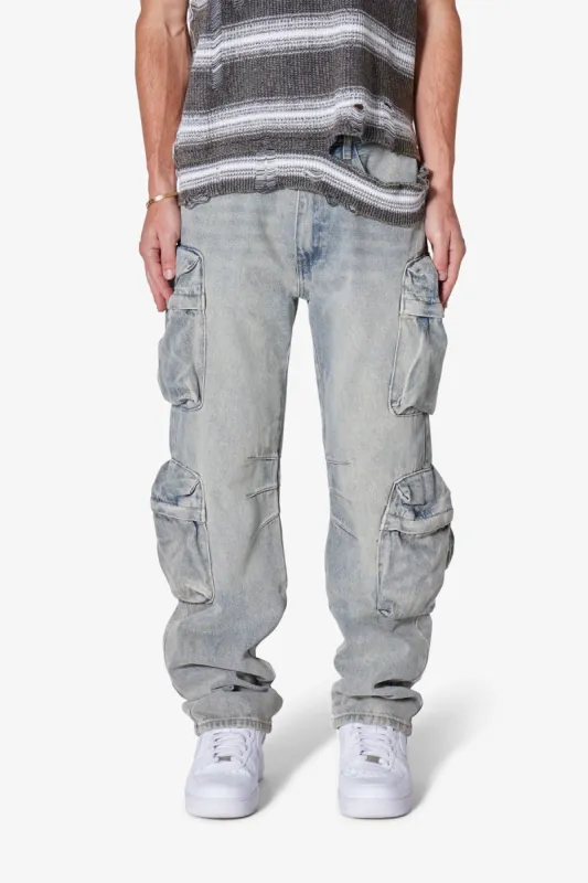 Wide Bellow Cargo Denim - Blue sold by MNML
