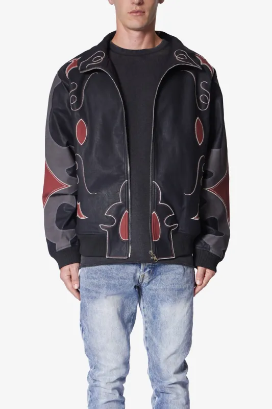 Rodeo Leather Bomber Jacket - Black/Red sold by MNML