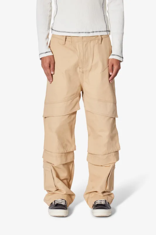 Baggy Slanted Cargo Pants - Khaki sold by MNML