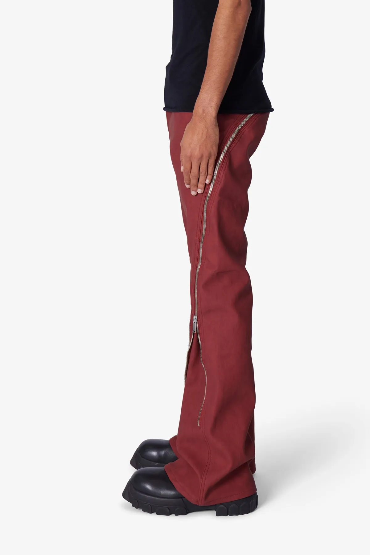 D519 Leather Zipper Flare Pants - Red sold by MNML product image thumbnail 4