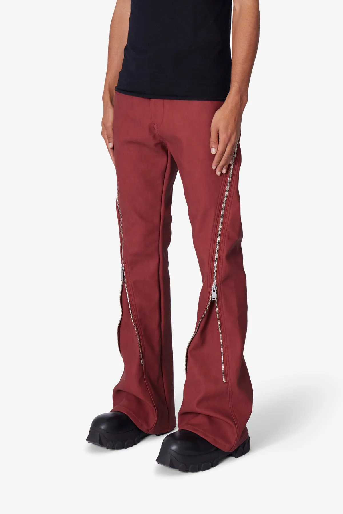 D519 Leather Zipper Flare Pants - Red sold by MNML product image thumbnail 3