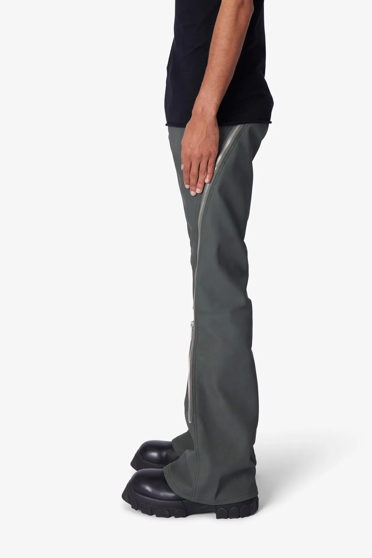 D519 Leather Zipper Flare Pants - Charcoal Grey sold by MNML product image thumbnail 4