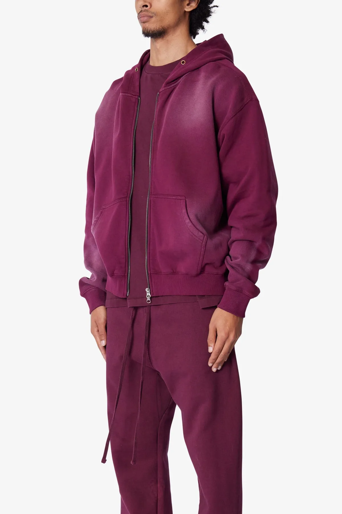 Faded Basic Zip Up Hoodie - Burgundy sold by MNML product image thumbnail 3