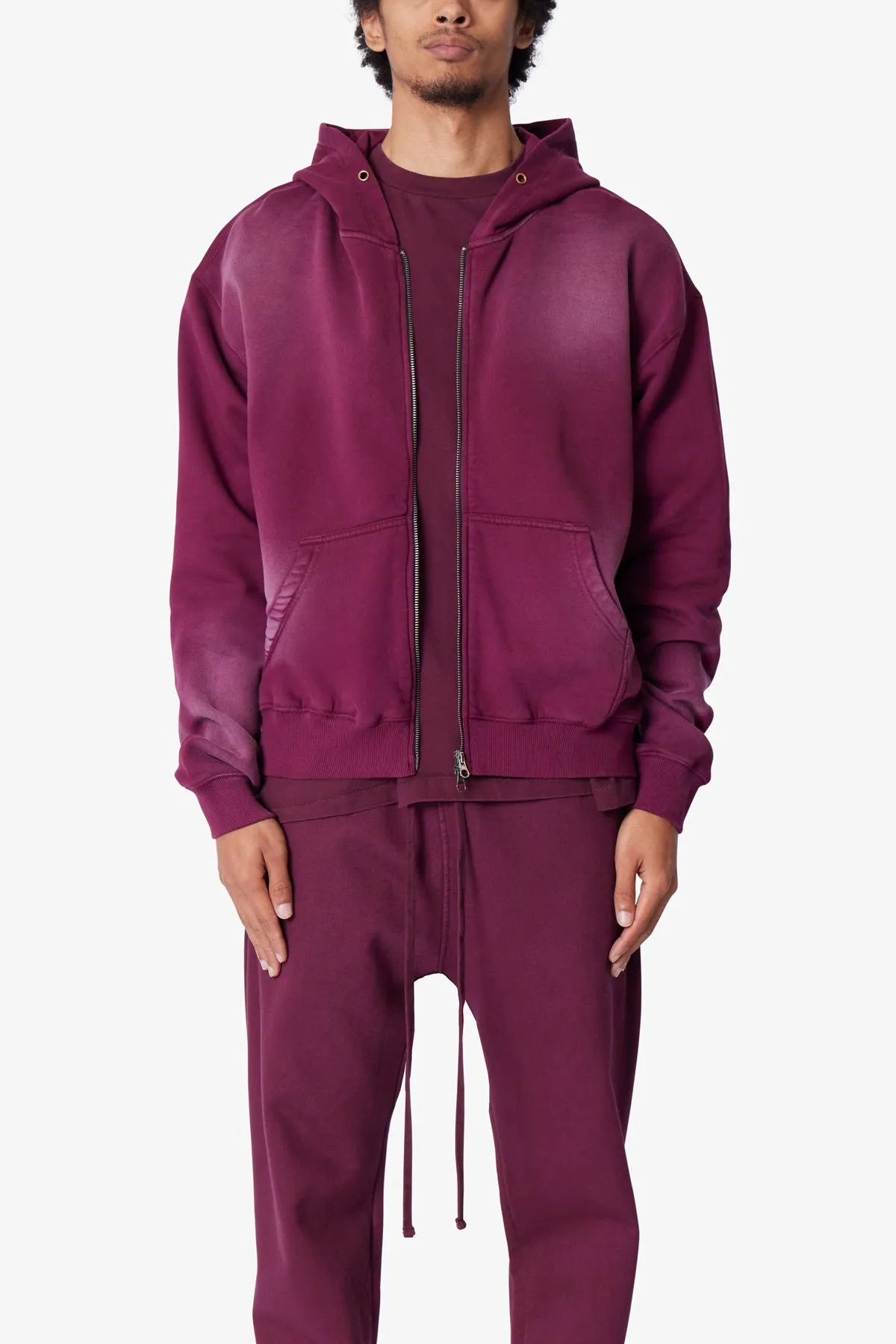 Faded Basic Zip Up Hoodie - Burgundy sold by MNML