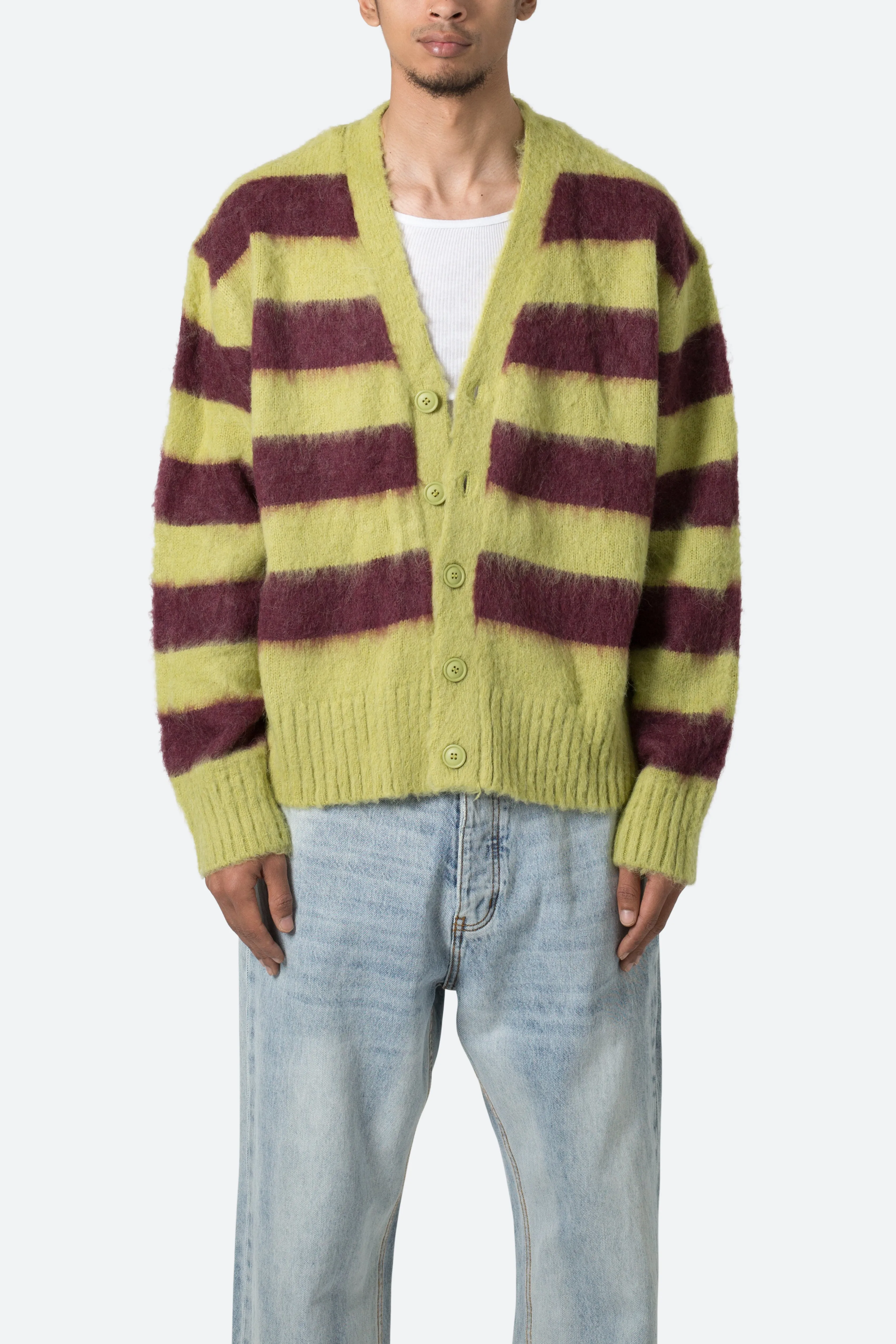 Striped Mohair Cardigan Sweater - Green/Brown sold by MNML product image thumbnail 3