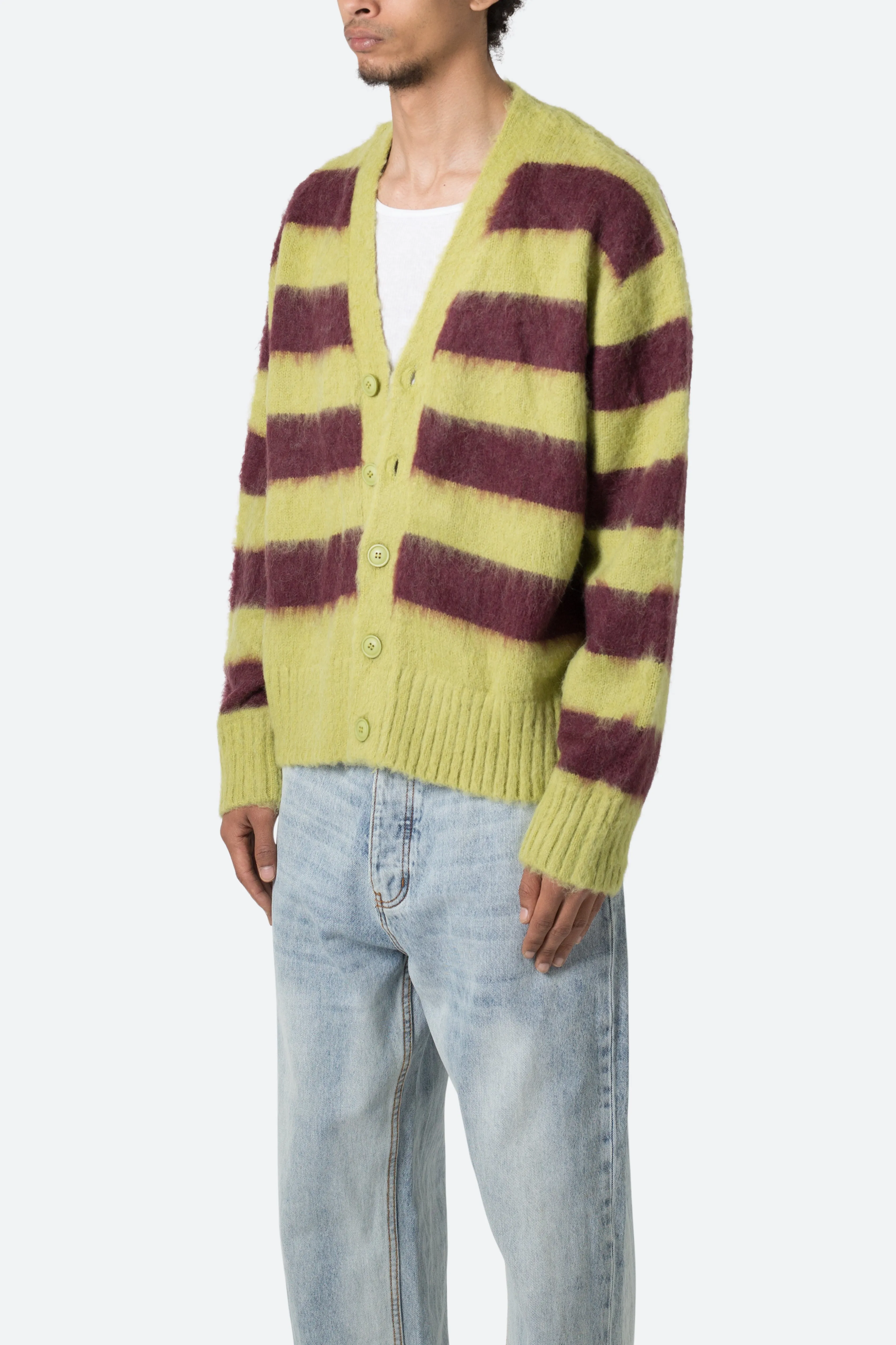 Striped Mohair Cardigan Sweater - Green/Brown sold by MNML product image thumbnail 4