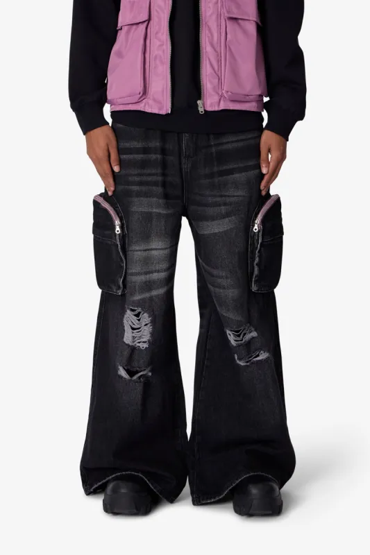 C23 Rave Double Cargo Denim - Washed Black sold by MNML