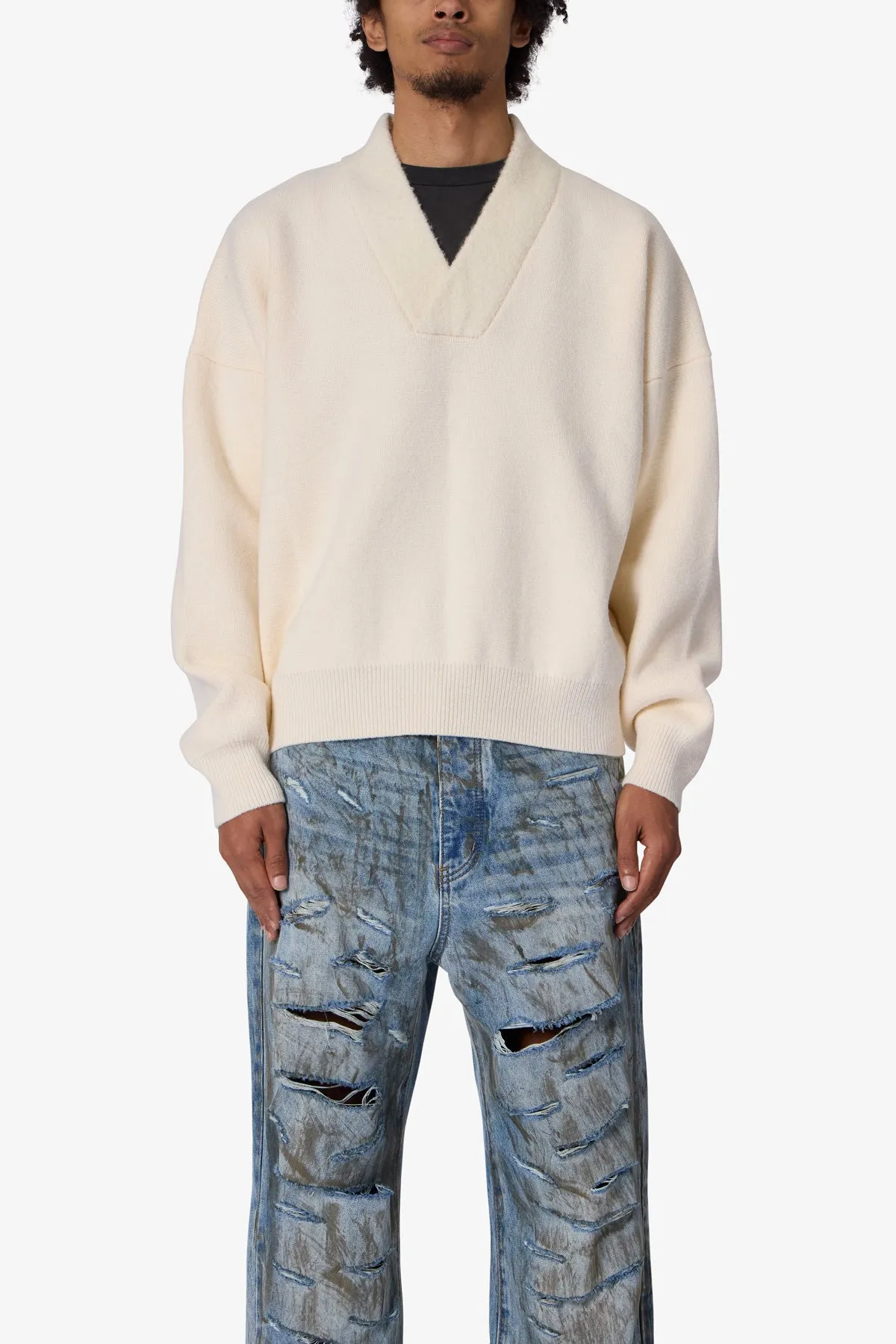 Crew V Neck Sweater - Cream sold by MNML