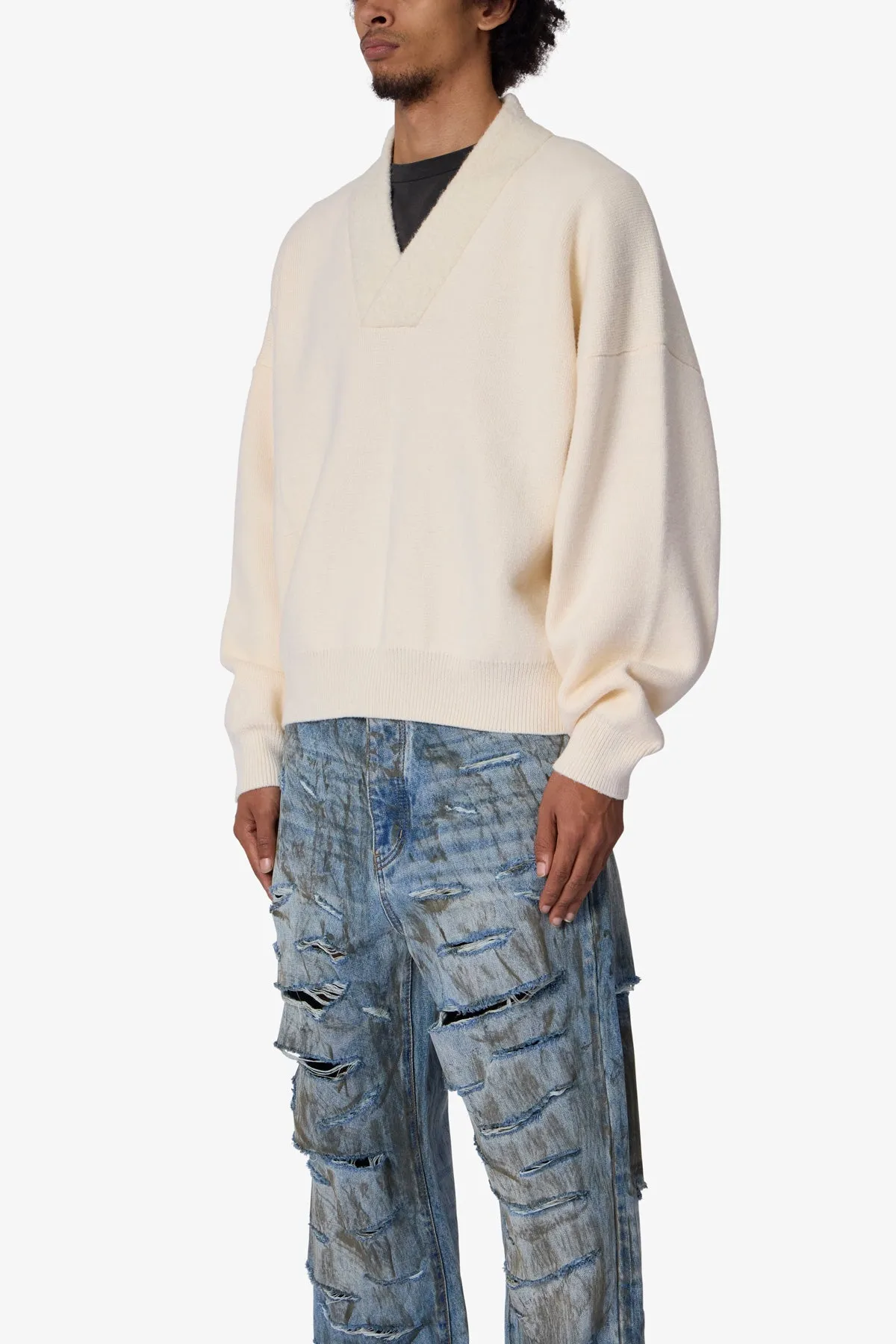 Crew V Neck Sweater - Cream sold by MNML product image thumbnail 3