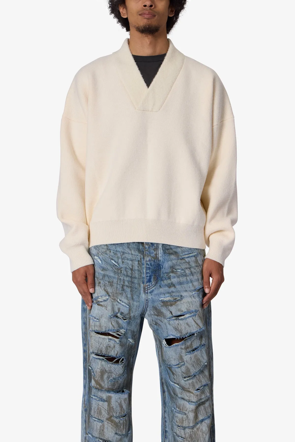 Crew V Neck Sweater - Cream sold by MNML product image thumbnail 2