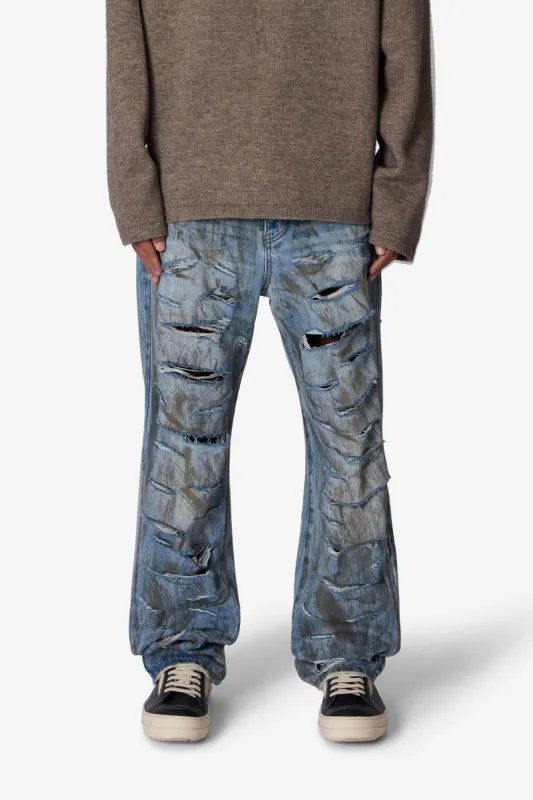 Ultra Baggy Thrashed Denim - Blue sold by MNML