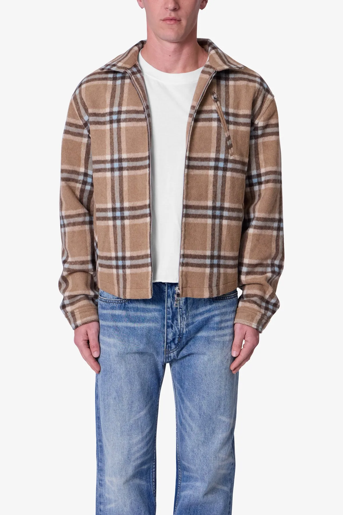 Plaid Flannel Front Zip Jacket - Brown/Cream sold by MNML