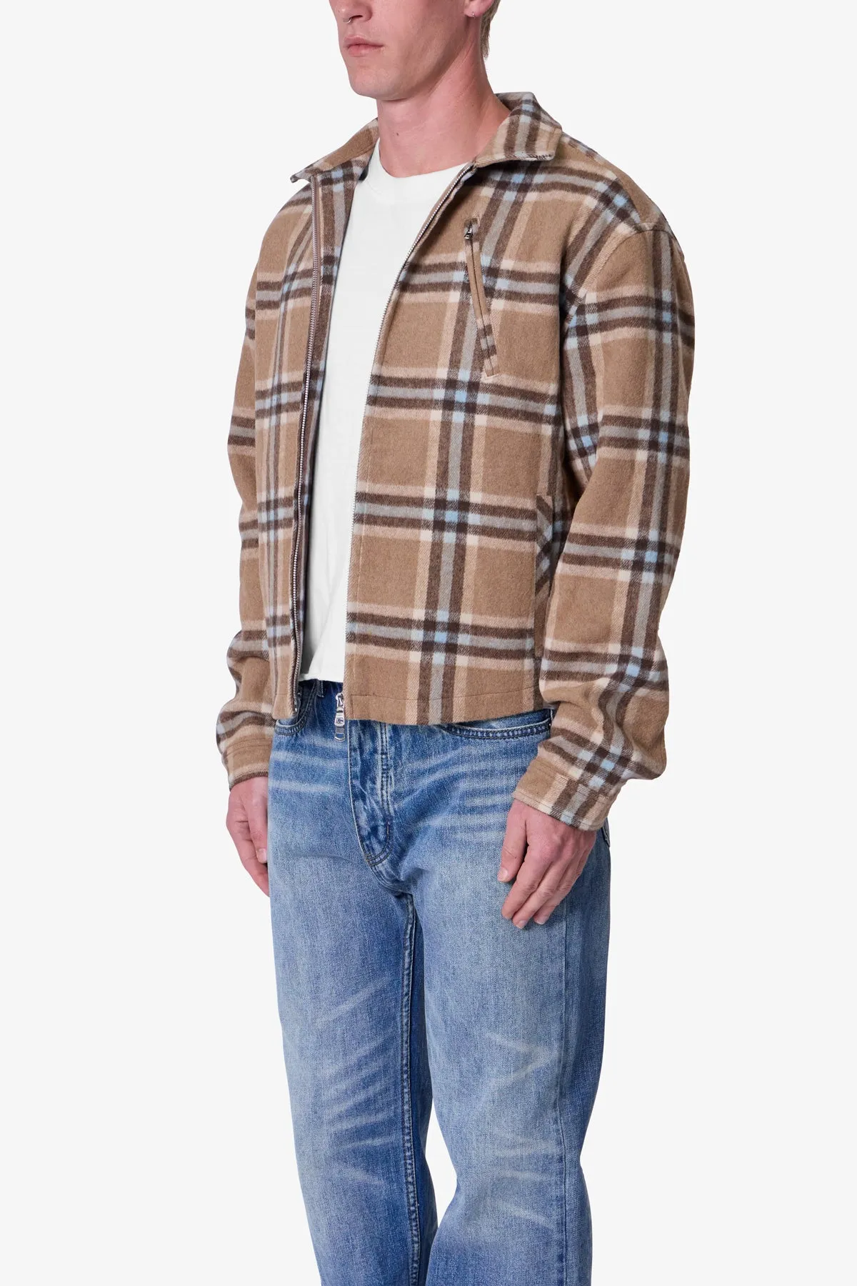 Plaid Flannel Front Zip Jacket - Brown/Cream sold by MNML product image thumbnail 3