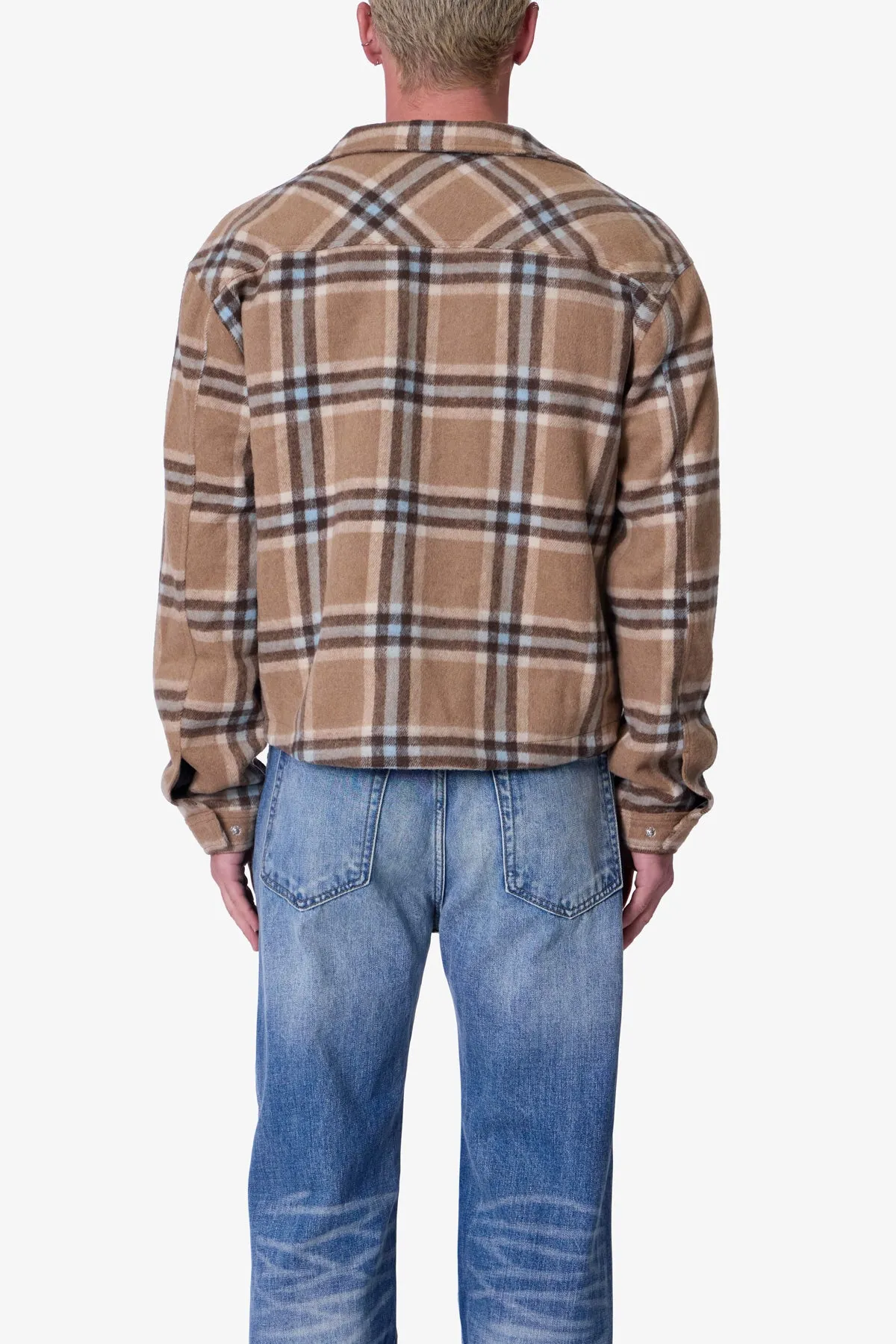 Plaid Flannel Front Zip Jacket - Brown/Cream sold by MNML product image thumbnail 5