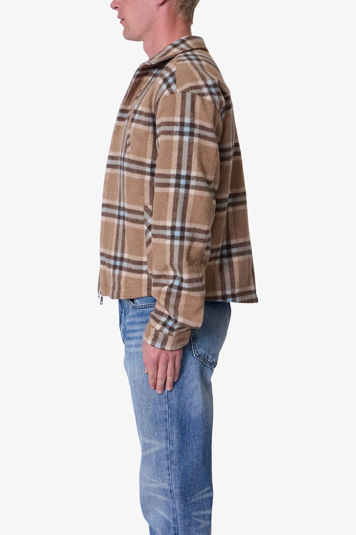 Plaid Flannel Front Zip Jacket - Brown/Cream sold by MNML product image thumbnail 4