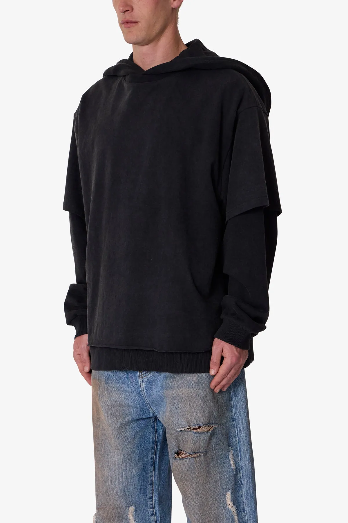 Over Tee Layer Hoodie - Washed Black sold by MNML product image thumbnail 3