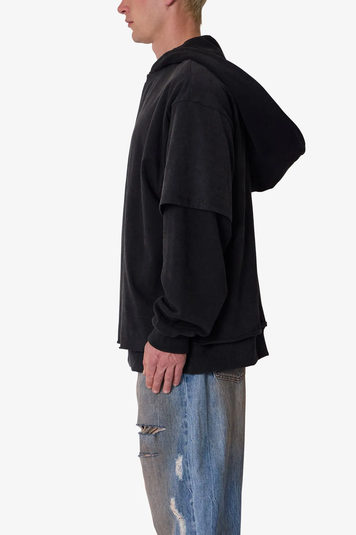 Over Tee Layer Hoodie - Washed Black sold by MNML product image thumbnail 4