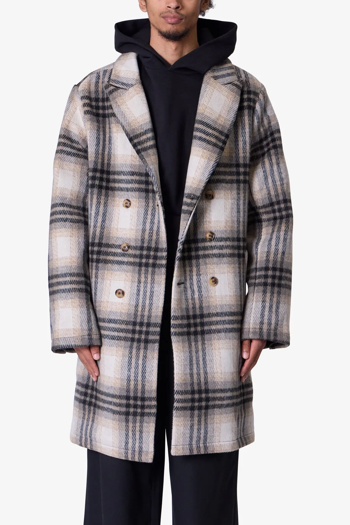 Peaky Plaid Trench Coat - Light Brown/Cream sold by MNML