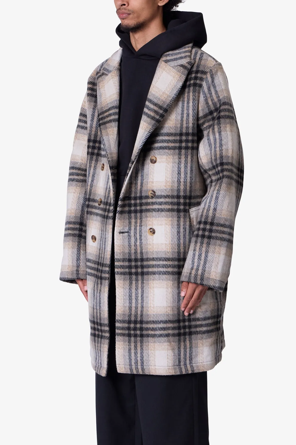Peaky Plaid Trench Coat - Light Brown/Cream sold by MNML product image thumbnail 3