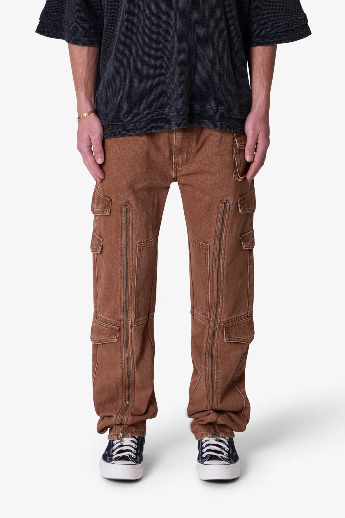 V725 Cargo Zipper Denim - Brown sold by MNML