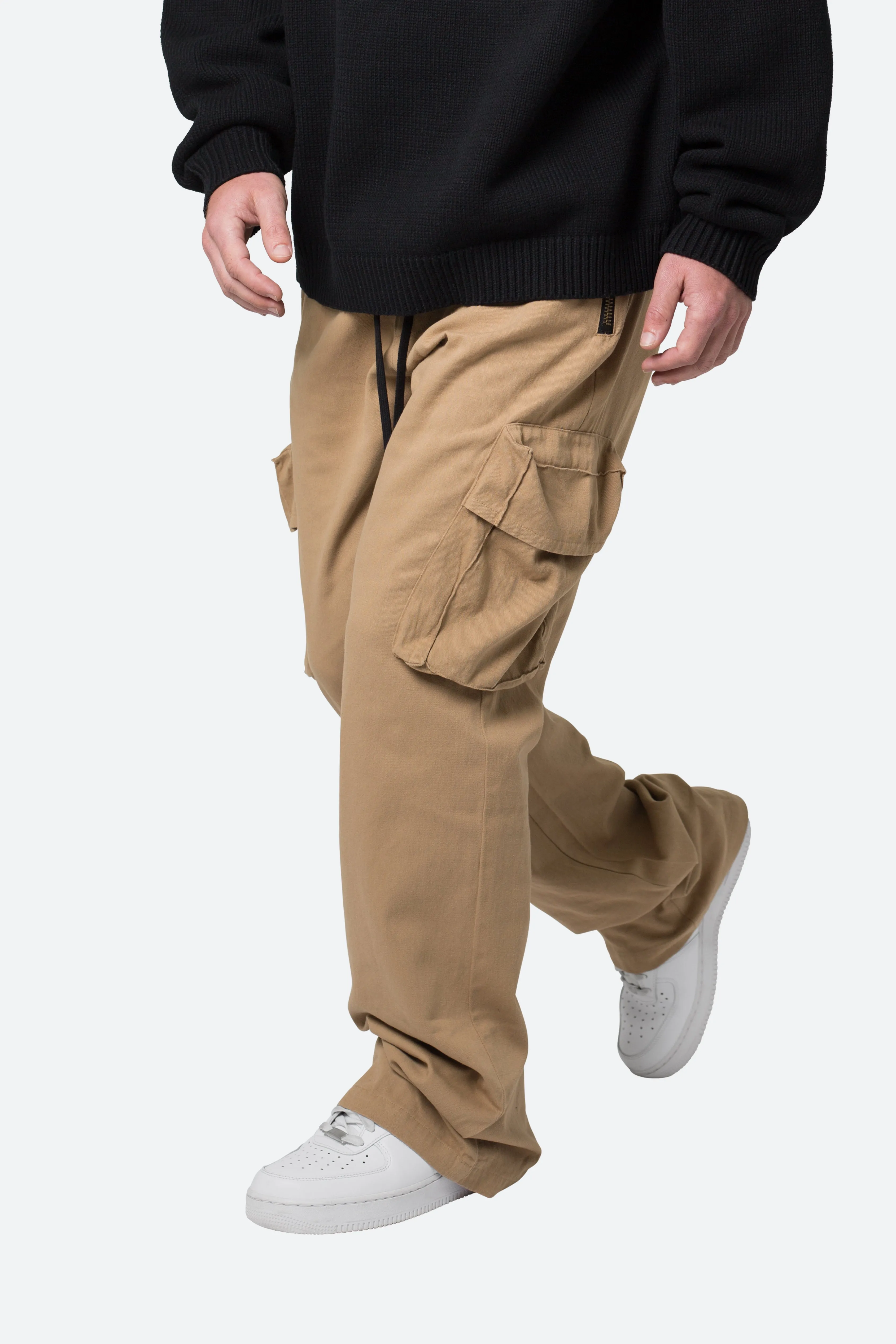 Drawcord Flare Cargo Pants - Khaki sold by MNML product image thumbnail 3