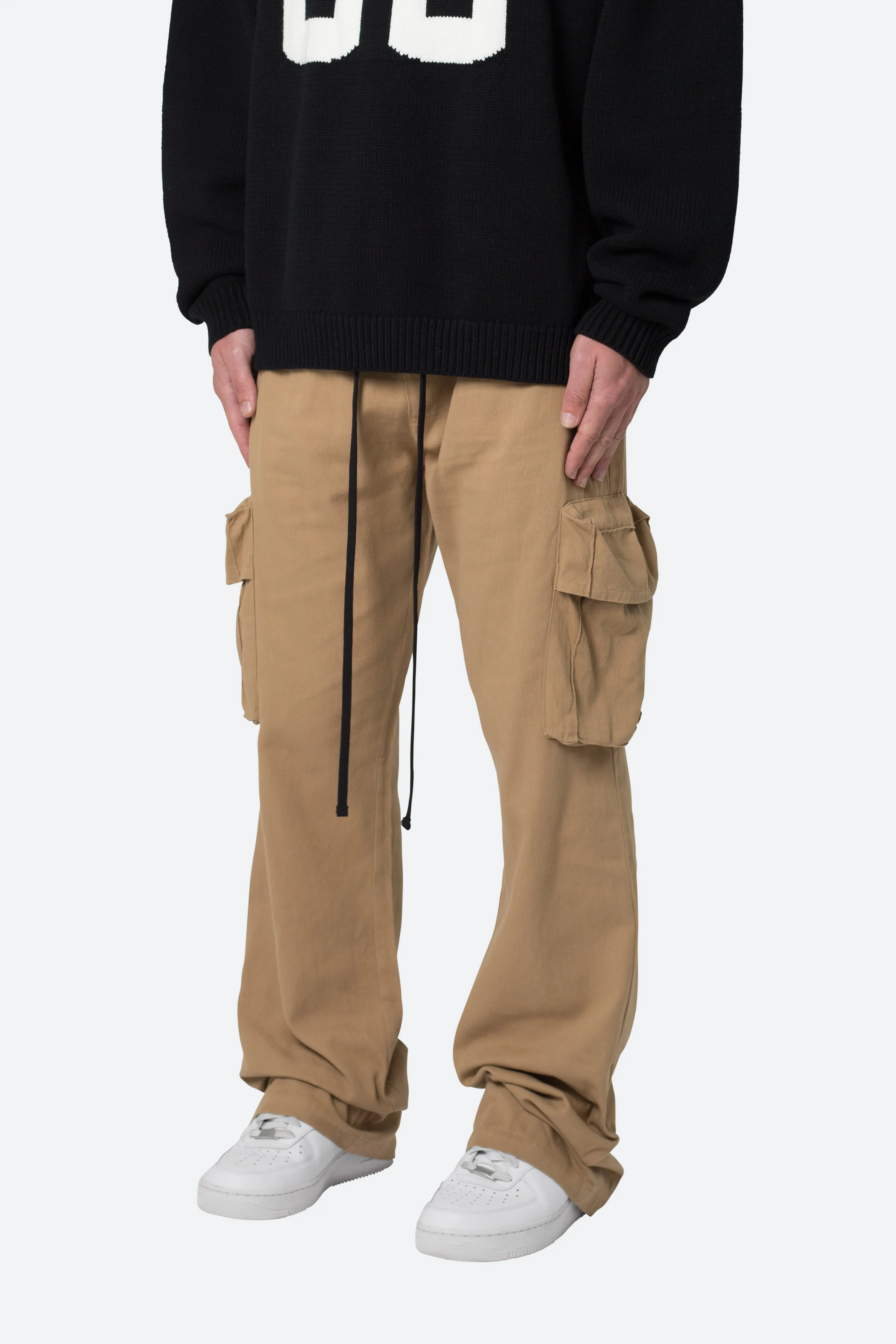 Drawcord Flare Cargo Pants - Khaki sold by MNML product image thumbnail 4