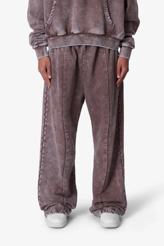 Frayed Seam Acid Wash Sweatpants - Brown sold by MNML