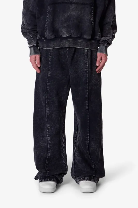 Frayed Seam Acid Wash Sweatpants - Black sold by MNML
