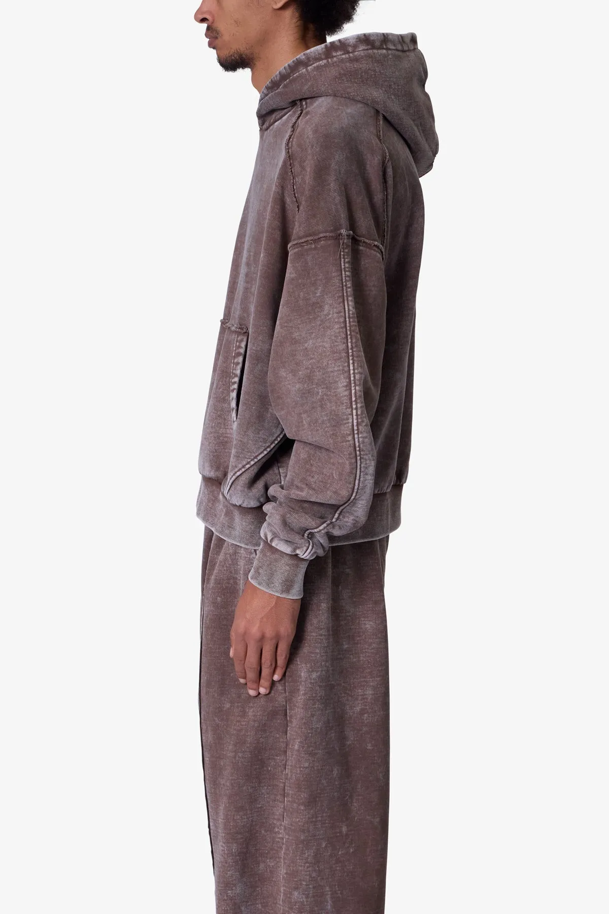 Frayed Seam Acid Wash Hoodie - Brown sold by MNML product image thumbnail 4