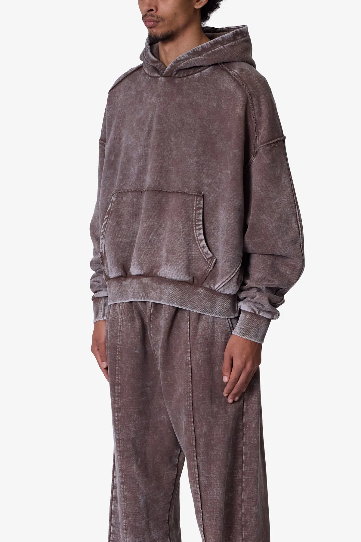 Frayed Seam Acid Wash Hoodie - Brown sold by MNML product image thumbnail 3
