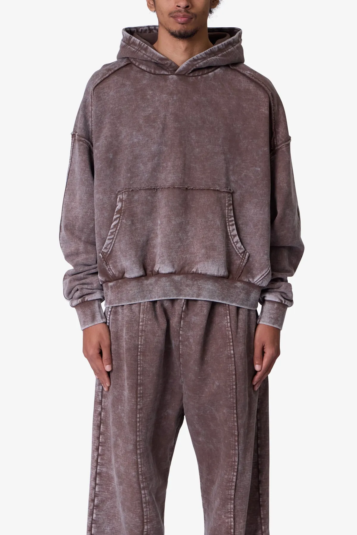 Frayed Seam Acid Wash Hoodie - Brown sold by MNML product image thumbnail 2