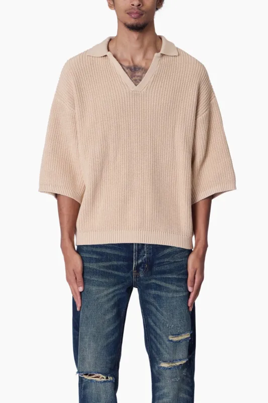Knitted Ribbed Polo Shirt - Tan sold by MNML