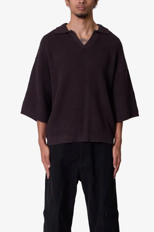 Knitted Ribbed Polo Shirt - Brown sold by MNML