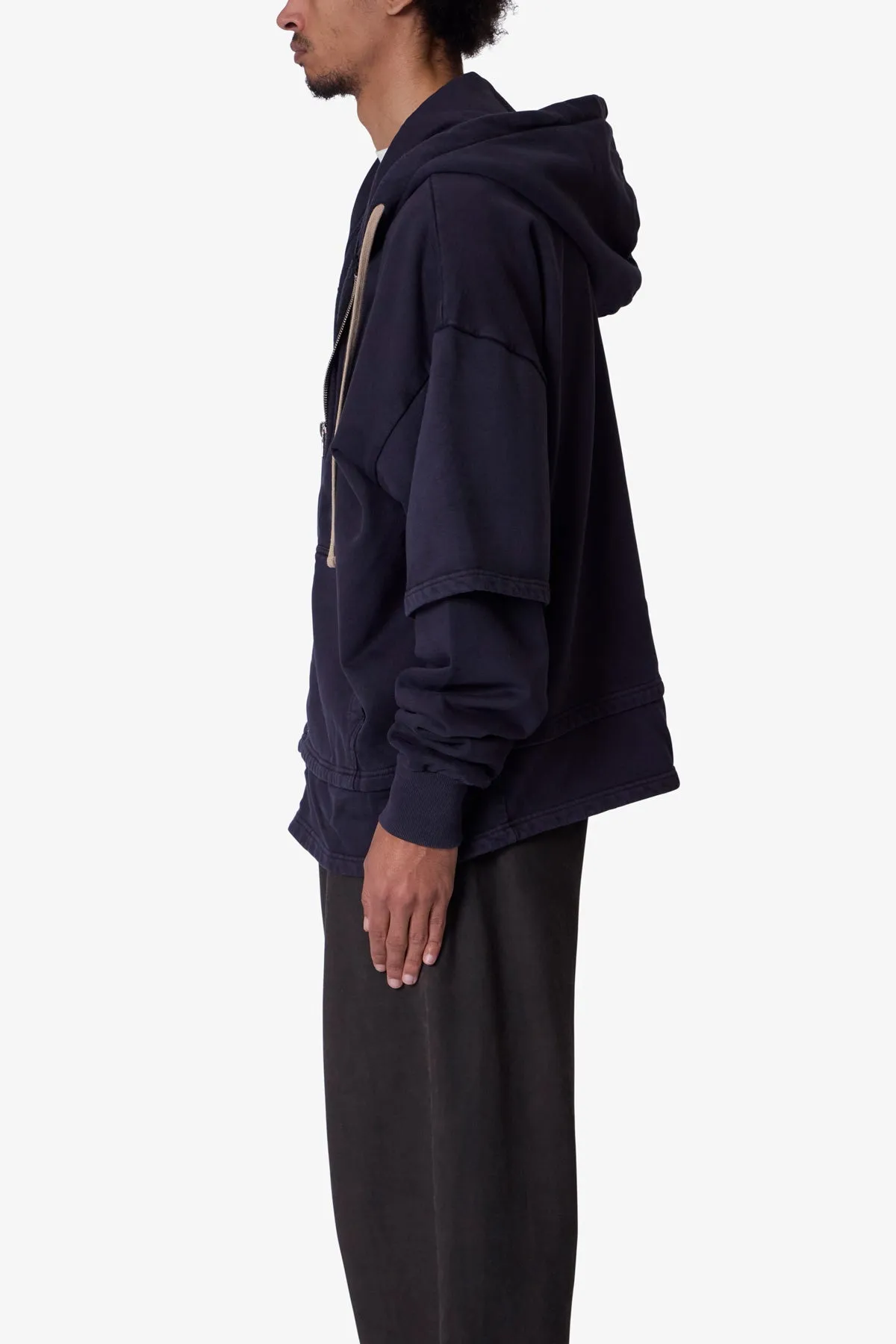 Double Layer Zipper Sweater - Washed Black sold by MNML product image thumbnail 4