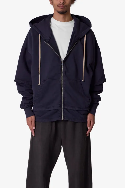 Double Layer Zipper Sweater - Washed Black sold by MNML