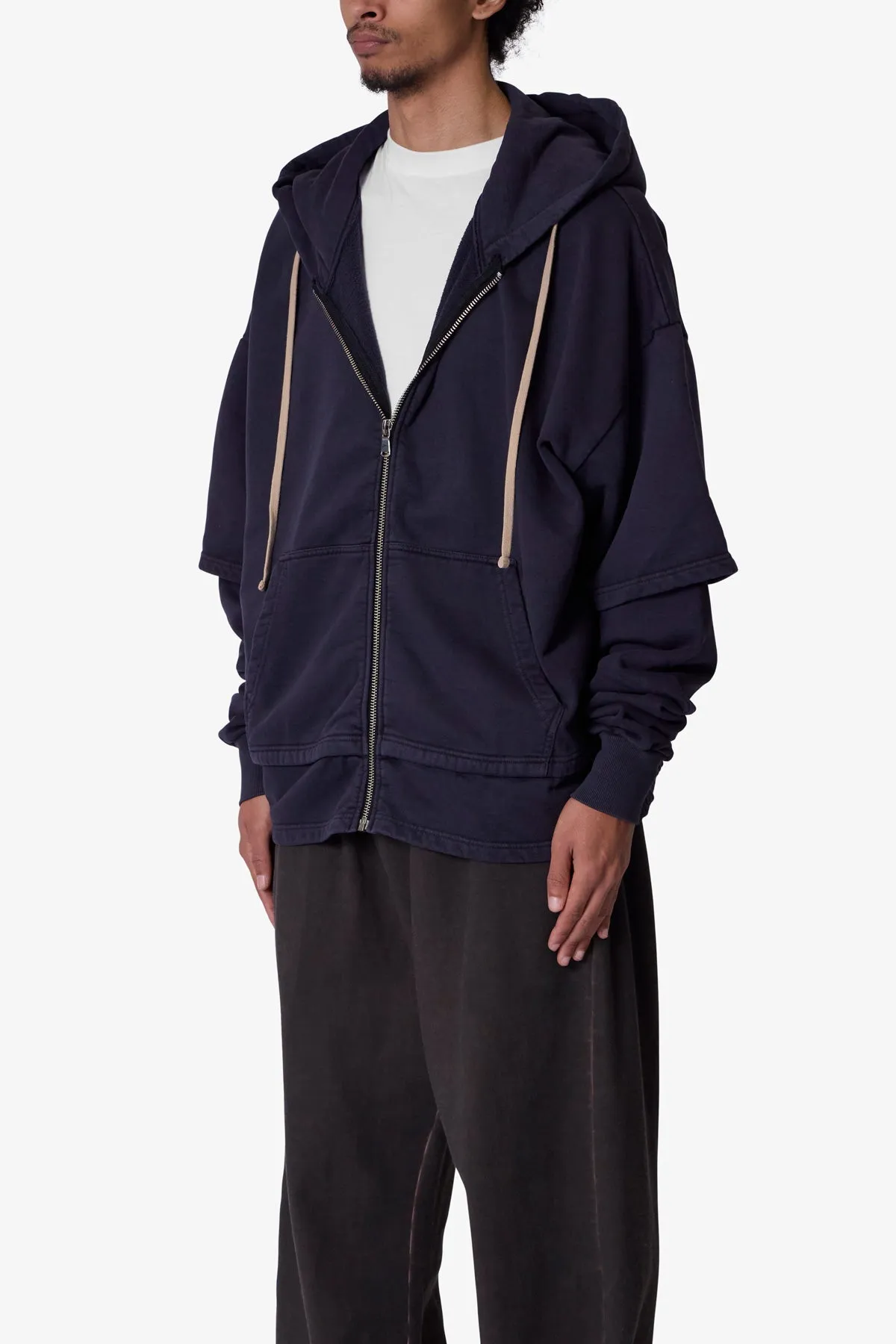 Double Layer Zipper Sweater - Washed Black sold by MNML product image thumbnail 3