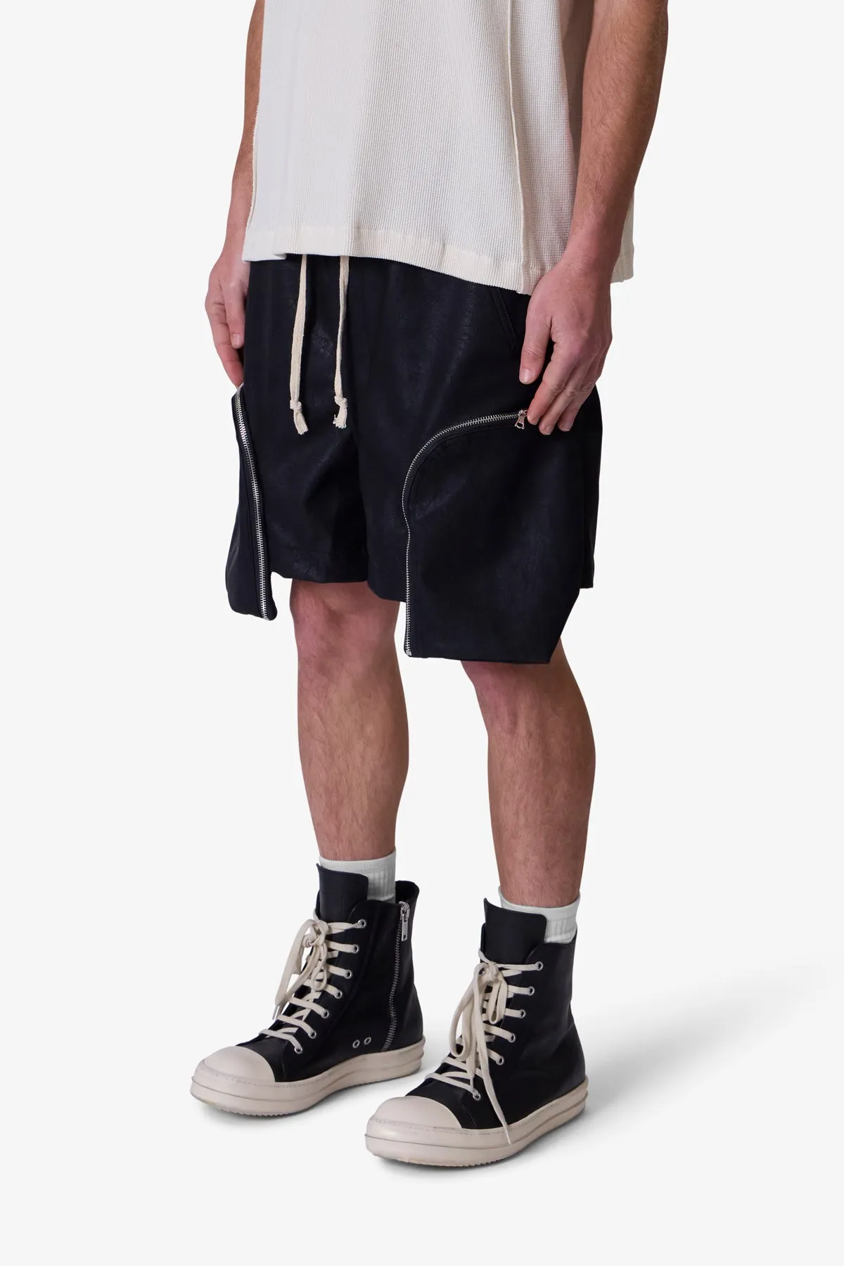 Leather Pocket Geo Shorts - Black sold by MNML product image thumbnail 3