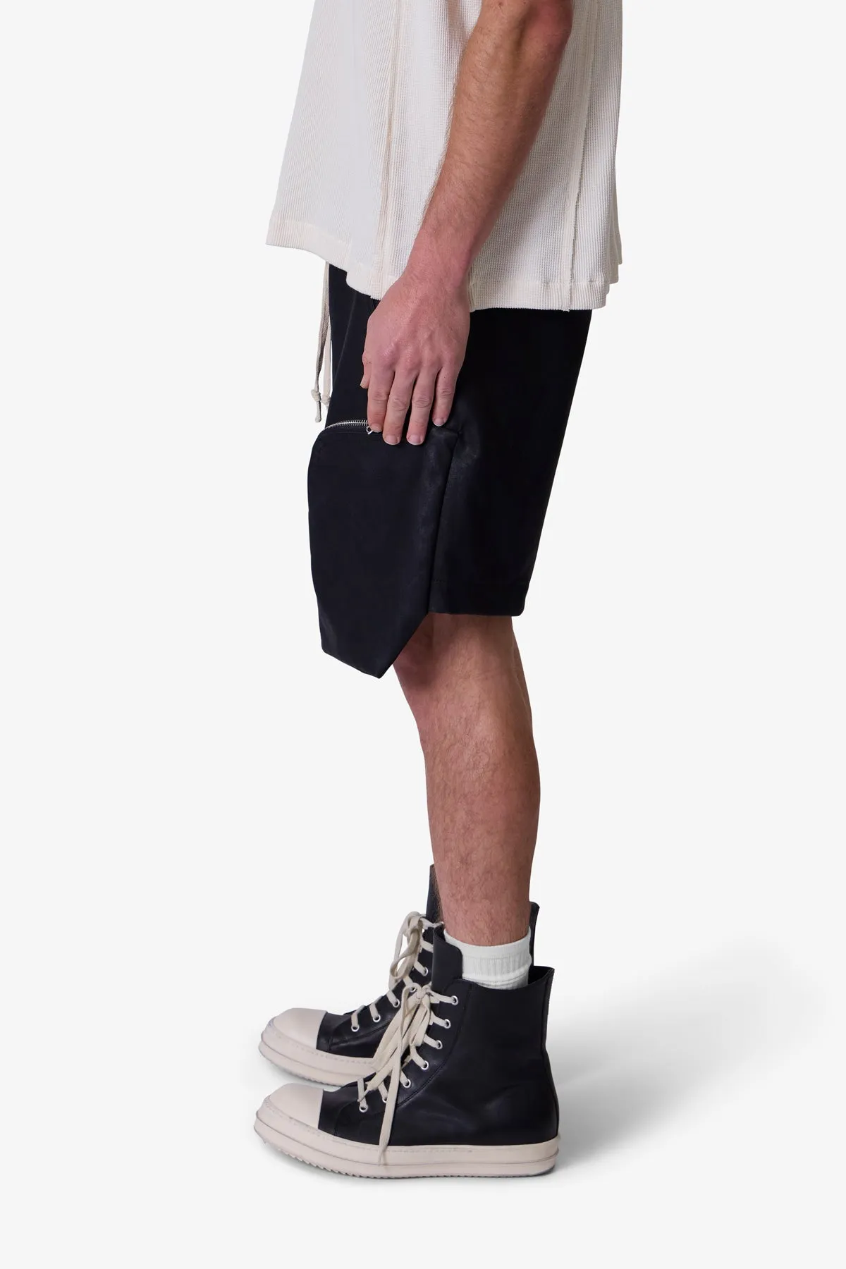 Leather Pocket Geo Shorts - Black sold by MNML product image thumbnail 4