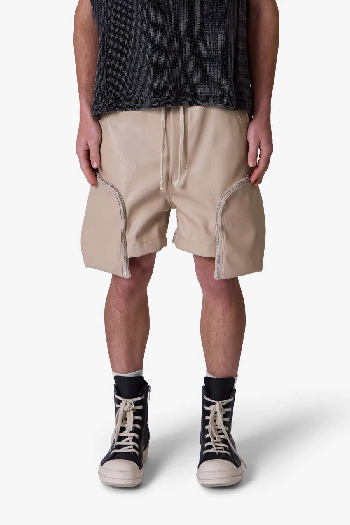 Leather Pocket Geo Shorts - Tan sold by MNML product image thumbnail 2
