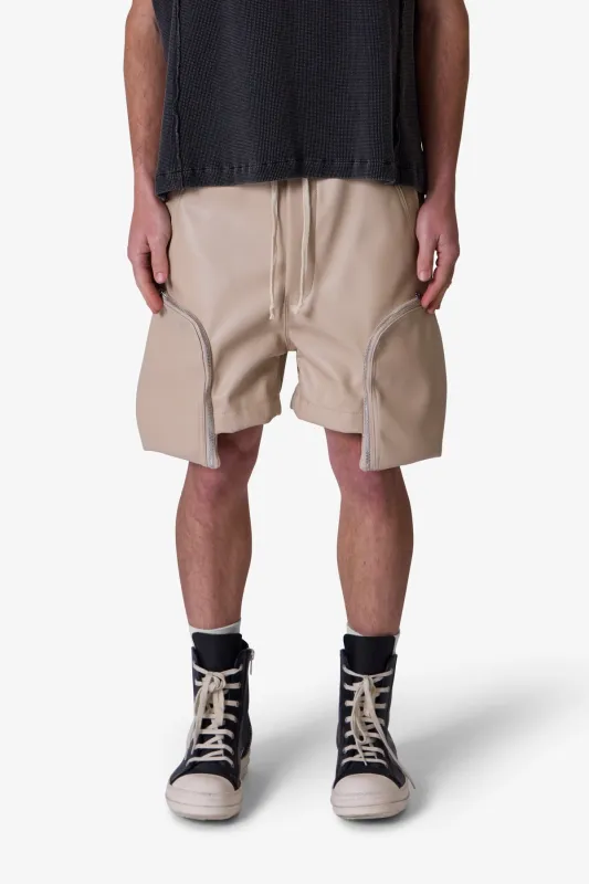 Leather Pocket Geo Shorts - Tan sold by MNML