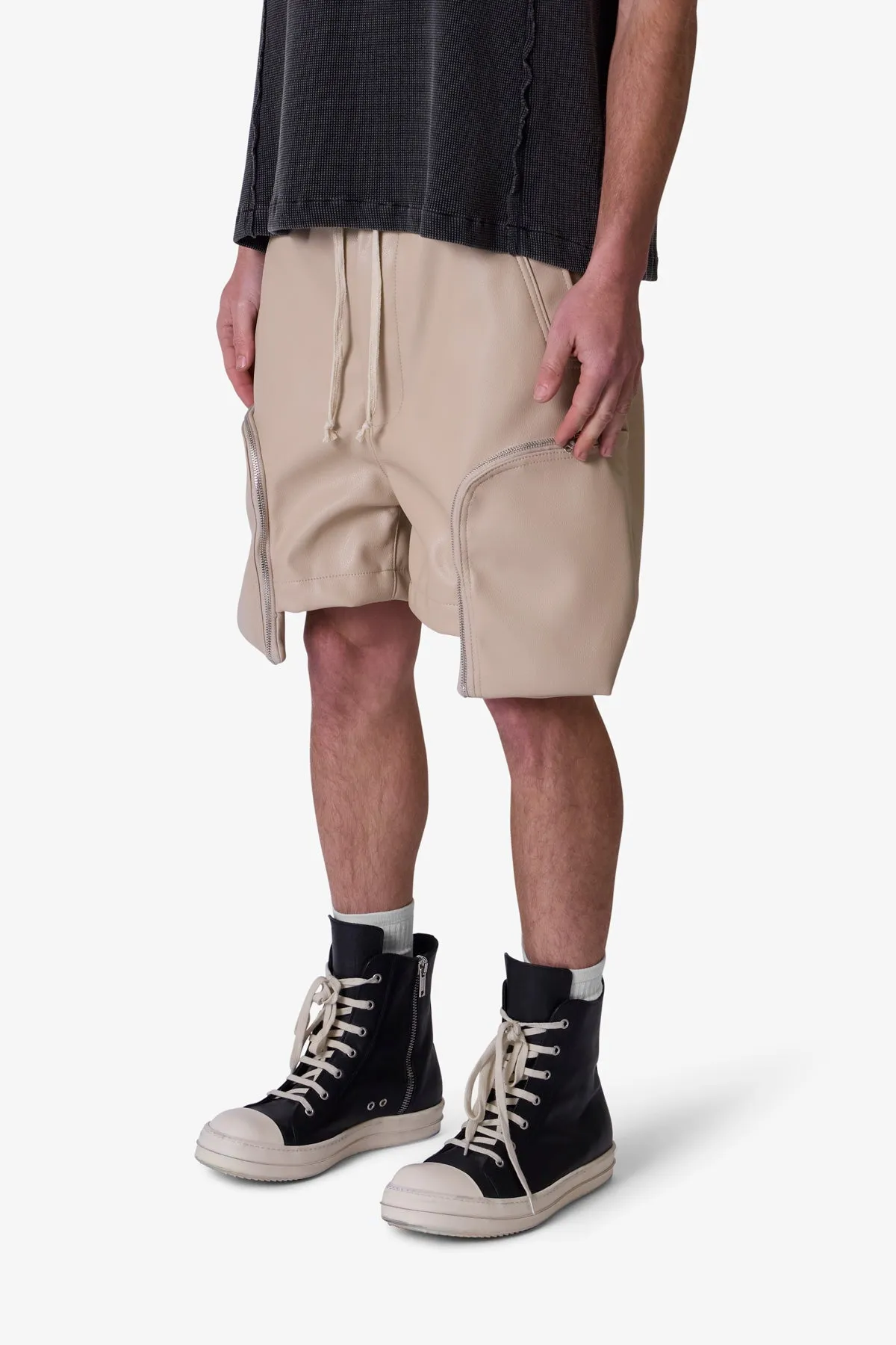 Leather Pocket Geo Shorts - Tan sold by MNML product image thumbnail 3