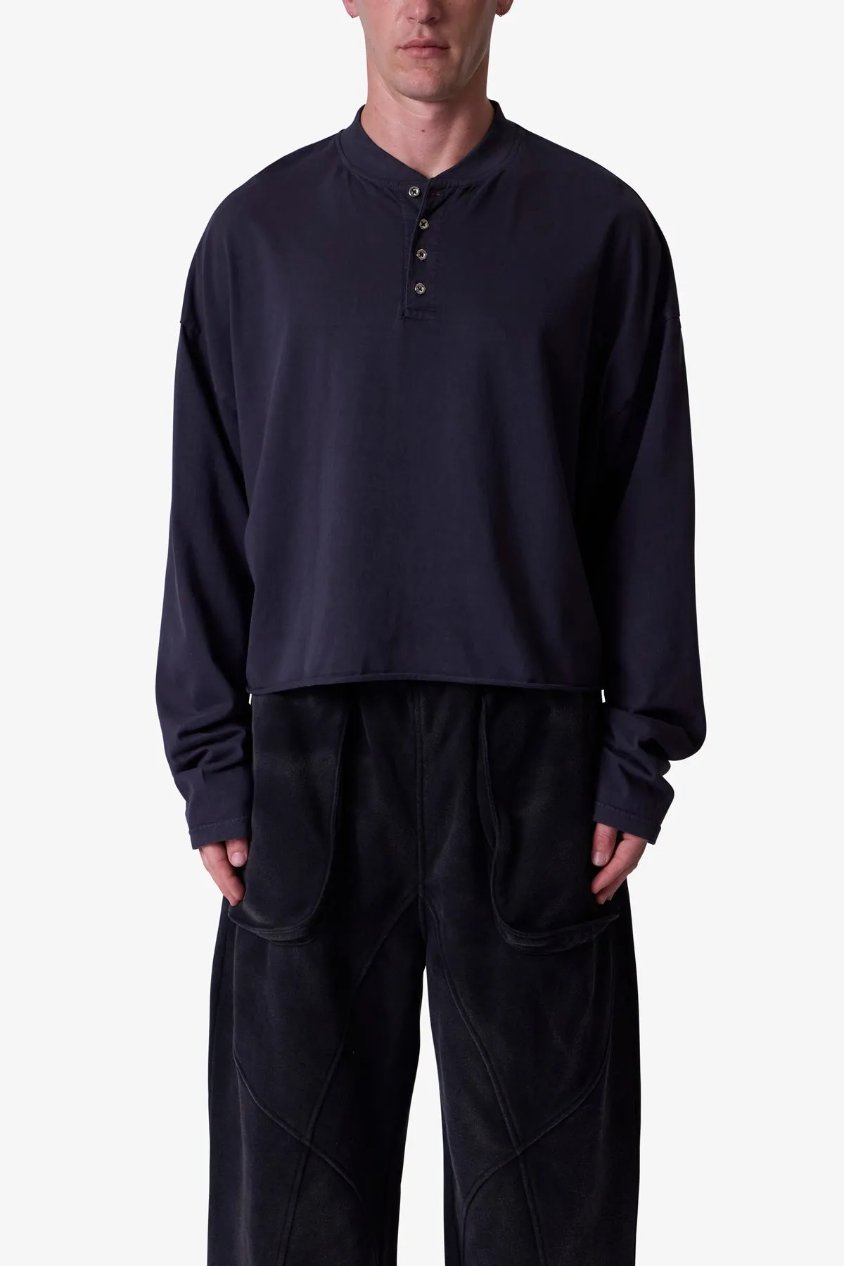 Button Fastened Oversized L/S Tee - Washed Black sold by MNML product image thumbnail 2