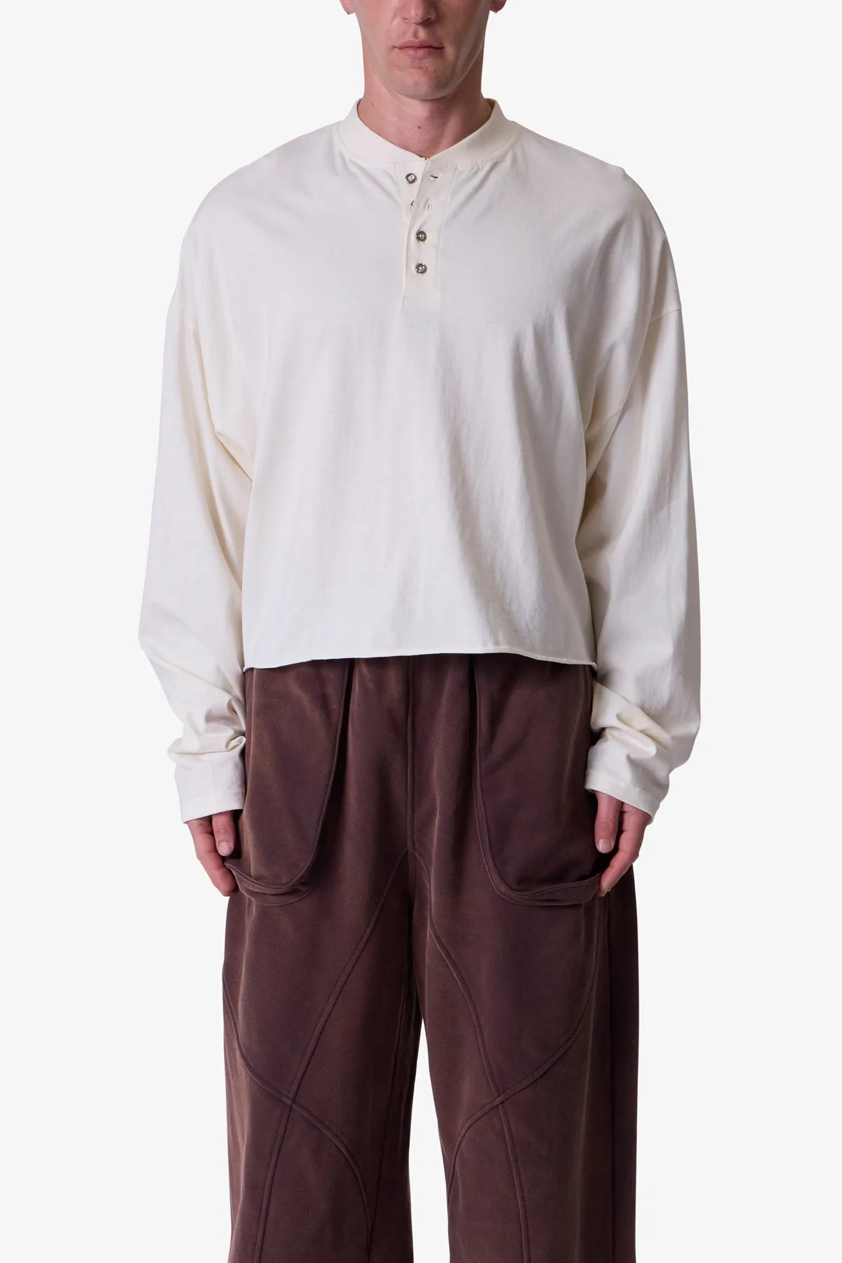 Button Fastened Oversized L/S Tee - Off White sold by MNML product image thumbnail 2